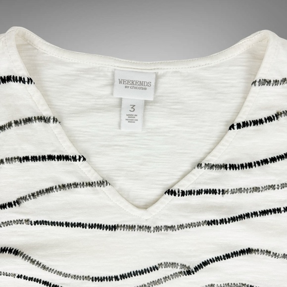 Weekends By Chico's 3 Women's XL Embroidered Tee Off-White Cotton‎ Shirt V-Neck - Picture 7 of 15